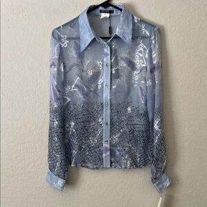 NWT Allen B. By Allen Schwartz Silk Blend Button Down Shirt Light Blue in Size M